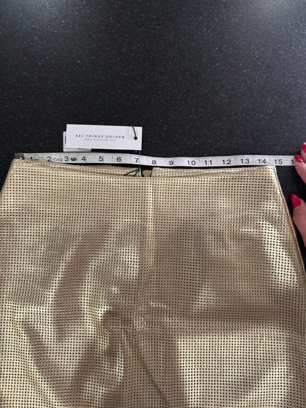 NEW WITH TAGS | ALL THINGS GOLDEN THE GO TO MINI SKIRT – GOLD LEATHER | SIZE L - Picture 8 of 12